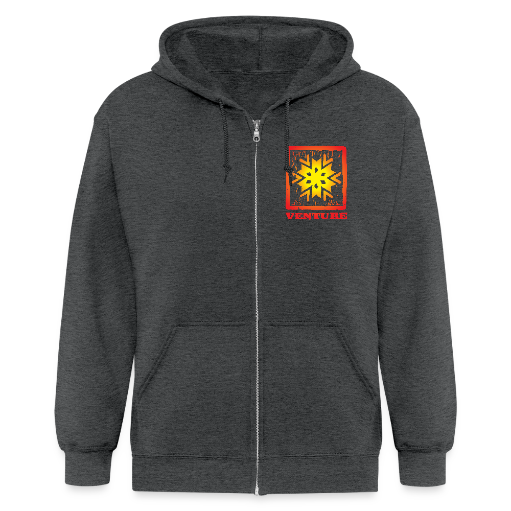 Sunburst Woodcut Zip Hoodie - deep heather