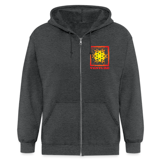 Sunburst Woodcut Zip Hoodie - deep heather