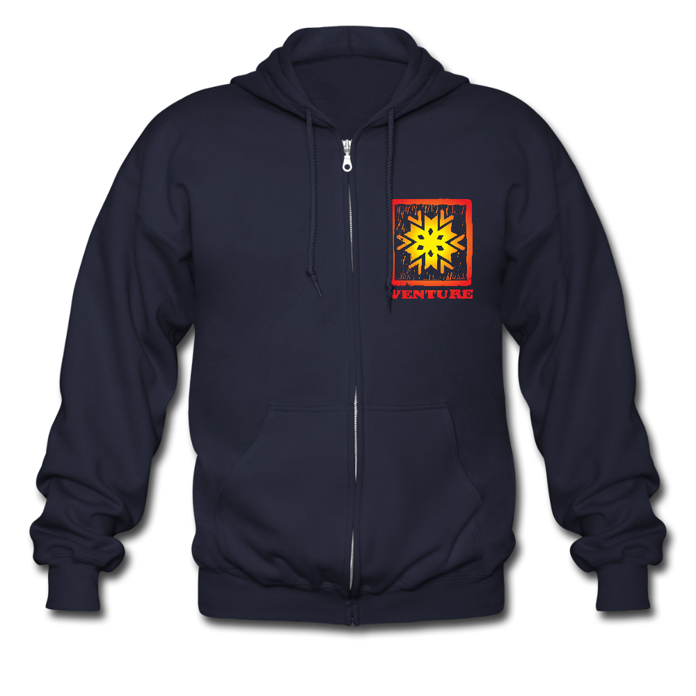 Sunburst Woodcut Zip Hoodie - navy