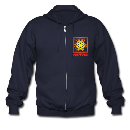 Sunburst Woodcut Zip Hoodie - navy