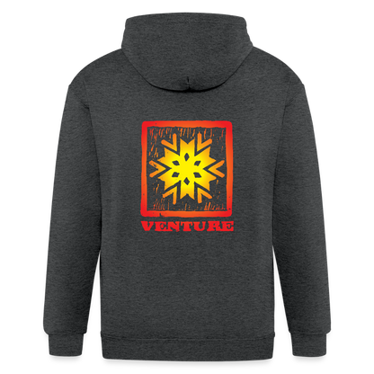Sunburst Woodcut Zip Hoodie - deep heather