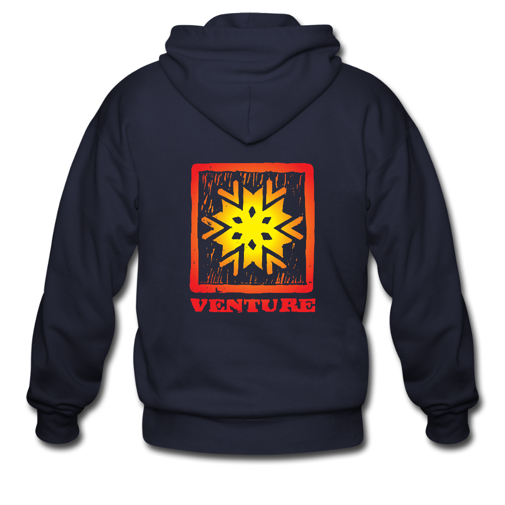 Sunburst Woodcut Zip Hoodie - navy