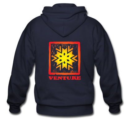 Sunburst Woodcut Zip Hoodie - navy