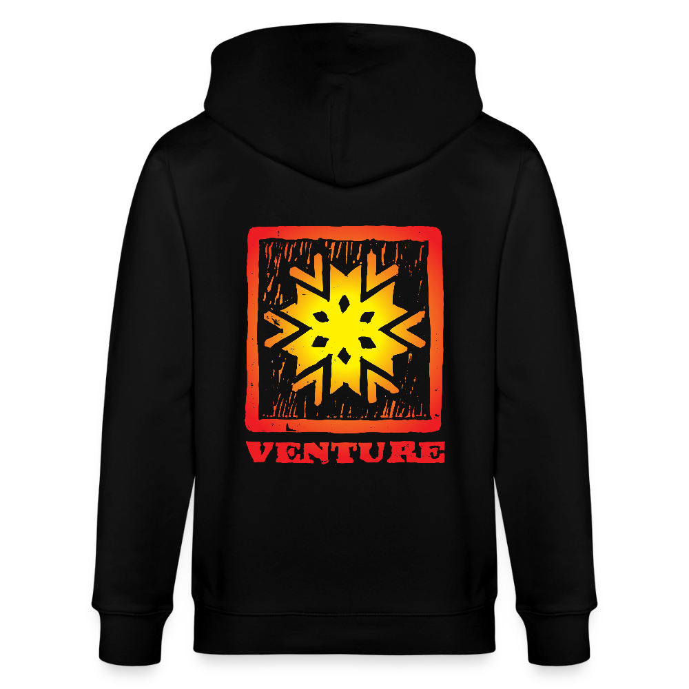 Sunburst Woodcut Unisex Zip Hoodie - black